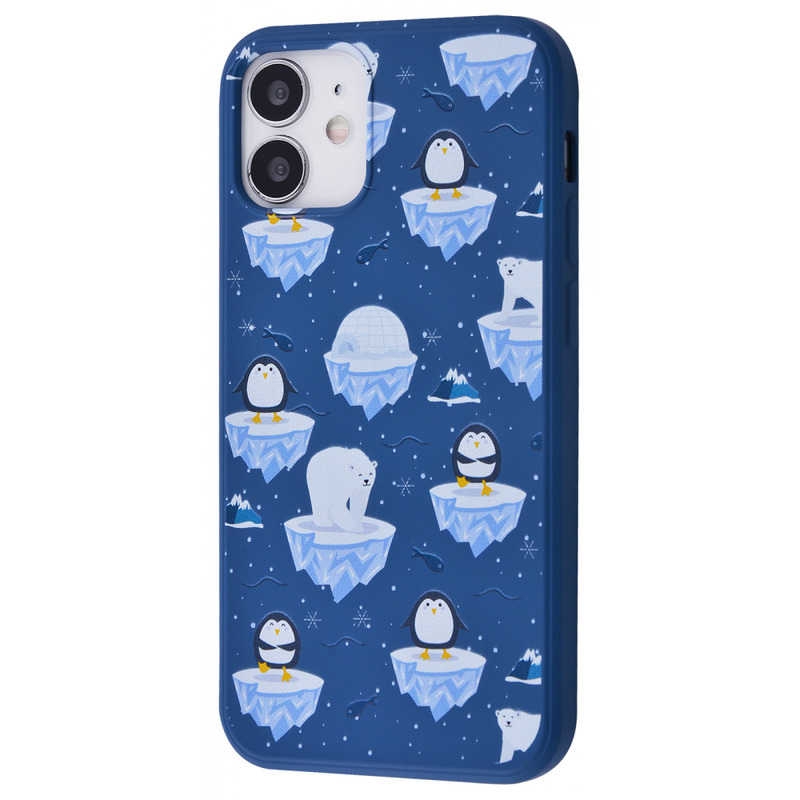 Чехол WAVE Fancy Winter Case (TPU) iPhone 12 mini (white bear and penguins/dark blue)